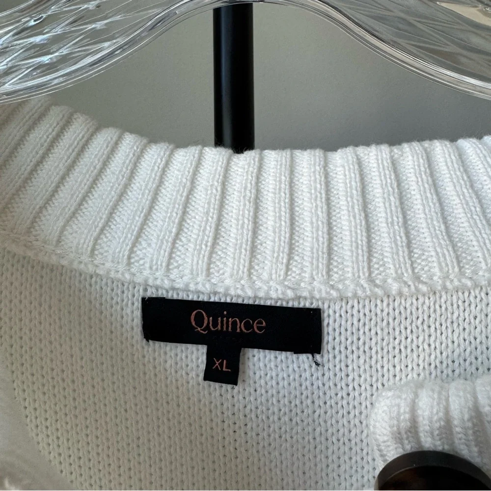 Quince 100% Organic Cotton Cropped Cardigan Ivory XL - Picture 4 of 8